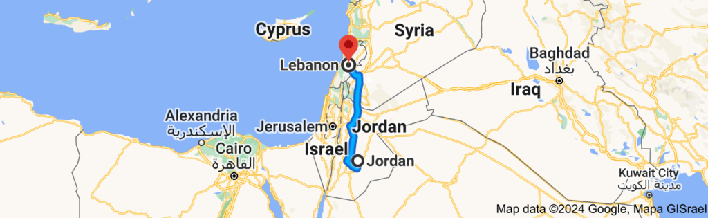 How far is Lebanon from Jordan